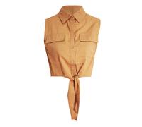 (S, Sand) Brave Soul Womens/Ladies Elizabeth Tie Front Crop Shirt