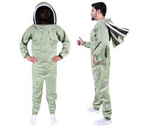 S Self Mark Bee Suit Professional Full Body Polycotton Beekeeping Clothes Veil Hood Hat Protective Beekeeping Suit Jacket Coat and Trouser Beekeepers Equipment for Men & Women (L, Olive Fancy Veil)
