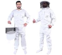 S Self Mark Bee Suit Professional Full Body Polycotton Beekeeping Clothes Veil Hood Hat Protective Beekeeping Suit Jacket Coat and Trouser Beekeepers Equipment for Men & Women (M, Round Veil)