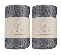 S Sensy 5mm - Premium Polypropylene Macrame Cord, 2 Skeins, Gray, 104 Yards