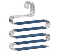 S-Shape Non Slip Space Saving Trouser Hangers - 4 Pack Stainless Steel Closet Organizer for Pants, Jeans, Scarf, Towel (Blue)