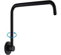 S Shape Rotatable Shower Extension Arm, High Rise Shower Head Extender Arm with Flange, Standard 1/2" Connection Bathroom Accessory(Black)
