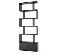 S-Shaped 5-tier Bookcase with Double Doors Cabinet & Open Display Rack