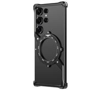 S-Shaped Case for Samsung Galaxy S25 Ultra, 360° Rotating Magnetic O-Ring Invisible Compass Design Kickstand Aluminum Metal Frameless Slim Lightweight Sleek Minimalist (Black, S24 Ultra)