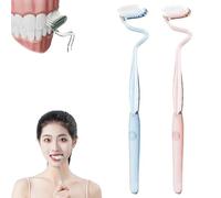 S Shaped Toothbrush, Multi-Functional S-Shaped Toothbrush with Soft Bristles, Vertical Brush, Ultra-Clean Soft Interdental Toothbrushes for Cleaning and Massaging Gum Extra Clean (Blue+Pink)