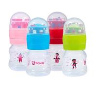 S Shield Baby Rattle Cap Feeding Bottle with Toy Cap, with Slow Flow Nipples Made with Polypropylene Plastic, BPA Free (Safest Baby Feeding Choice) - 2oz/60ml (Pack of 4)