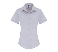 (S, Silver) Premier Womens/Ladies Stretch Fit Poplin Short Sleeve Blouse