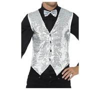 (S, Silver) Smiffys Unisex Adult Sequin Costume Vest