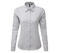 Premier Womens/Ladies Maxton Check Long Sleeve Shirt (Silver/White) - Grey - Size Small
