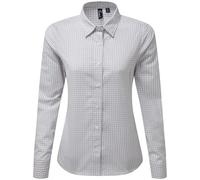 Premier Womens/Ladies Maxton Gingham Long-Sleeved Shirt (Silver/White) - Grey - Size Small