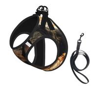 S Small Dog Harness German Shepherd Dog Print Vest with Leash | Adjustable Circumference Cat Comfort No-Chock Step-In Safety Companion Outdoor Travel Walking Pet Wear