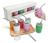 S-SNAIL-OO Mini Tumbler Shot Glass with Straw, Sublimation Double layer metal Cute Shot Glasses Set 3oz with Lids for drinks, coffee, cocktails. (6PCS-Multicolor)