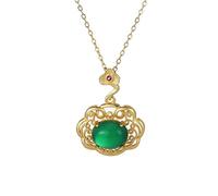 S Sterling Women's Cloud Necklace Chinese Style Inlaid Chalcedony Green Red Agate Pendant Clavicle Chain Jewelry Gift