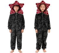 S-Strangers DDemogorgons Fleece Hooded Onesies for Kids Adults Monster Outfit Cosplay Costume Bodysuit Scary Fancy Dress Up Fluffy Matching Family Zip Up Jumpsuit