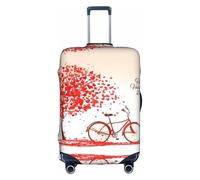S Suitcase Cover Protector – Valentine's Day Bike Tree Red Heart Cycle Print Luggage Travel Accessories, Stretch Baggage Cover for Business Trips