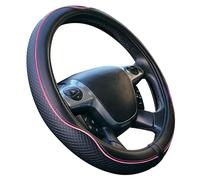 S SUMEX Universal Car Steering Wheel Cover Centaur Model Black and Pink Poly Leather 37-39 cm Non-Slip Breathable Carbon Effect