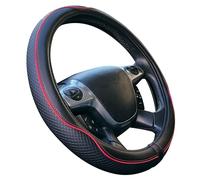S SUMEX Universal Car Steering Wheel Cover Model Centaur Black Red Poly Leather 37-39 cm Non-Slip Breathable Carbon Effect