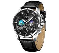 S&T Design Men's Quartz Watch Leather Brown Chronograph Wrist Watch Leather Strap Mansa Lux Suit Wedding Office with Watch Box Men's Watch Date Waterproof, brown, Modern