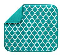 S&T INC. Absorbent, Reversible Microfiber Dish Drying Mat for Kitchen, 16 Inch x 18 Inch, Teal Trellis