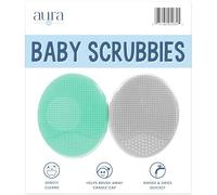 S&T INC. Exfoliating and Massaging Cradle Cap Bath Brushes for Baby, Silicone - 2 Inch x 2.5 Inch, Grey and Teal, 2 Pack