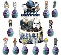 S-tar Wars Cake Toppers,25PCS Y-oda Cupcake Toppers Minnie Cake Toppers Happy Birthday Cake Decoration Cartoons Birthday Cake Decoration Themed Party Decorations for Baby Shower, Kids Birthday Party S