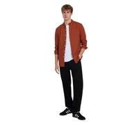 (S, Teak) Farah Mens Vintage Oxford Long-Sleeved Button-Down Shirt