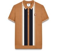 (S, Tobacco) Lambretta Mens Striped Knit Short Sleeve Polo Shirt