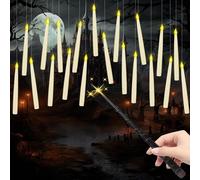 S-Union 20PCS Flameless Floating LED Taper Candles with Magic Wand Remote, Flickering Warm Light, Battery Operated, Perfect for Halloween, Christmas, Wedding, Birthday Parties