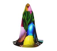S Unisex Colorful Easter Eggs Print Hooded Cape Costume for Halloween