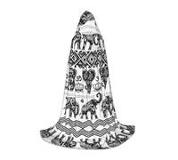 S Unisex Halloween Bohemian Elephant Pattern Print Hooded Cape Costume