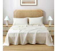 S VICTORY SYMBOL 100% French Natural Pure Organic Linen Bedding Sheet Set Ultra Soft Luxurious Stone Washed 4 Pieces Sheets Set(Creamy-White,Queen)