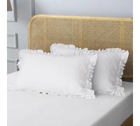 S VICTORY SYMBOL 100% Linen Pillow Cases with Ruffles,King Size 20"x40"Set of 2 Edge Ruffled Pillowcases,French Natural Washed Flax Pillow Covers,Solid Color Breathable,White