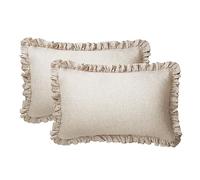 S VICTORY SYMBOL 100% Linen Pillow Cases with Ruffles,King Size 20"x40"Set of 2 Edge Ruffled Pillowcases,French Natural Washed Flax Pillow Covers,Solid Color Breathable,White