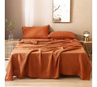 S VICTORY SYMBOL 100% Organic French Linen Sheets Set Queen Size,Natural Flax from Normandy Bedding Set with Stone Washed 4 Pieces,Ultra Soft Breathable(Caramel)