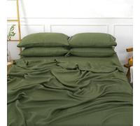 S VICTORY SYMBOL 100% Organic Linen Sheets Set King Size 4 Pieces(1 Flat Sheet,1 Fitted Sheet,2 Pillowcase) Stone Washed Natural Flax Bedding Set,GOTS Certified,Breathable Durable,Juniper Green