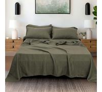 S VICTORY SYMBOL 100% Organic Linen Sheets Set Queen Size,Washed French Flax Bed Sheets 4Pcs(2 Pillowcases,1 Fitted Sheet,1 Flat Sheet) Burnt Olive