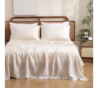 S VICTORY SYMBOL 100% Organic Linen Sheets Set Rust Pinstripe Queen,Yarn Dyed French Natural Stone Washed Flax Bedding Set,Farmhouse Bed Sheets,Ultra Soft&Breathable