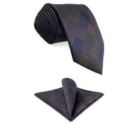 S&W SHLAX&WING Brown Blue Necktie Pocket Square Set for Men Checkered Mens Tie Combo Medium 57.5"
