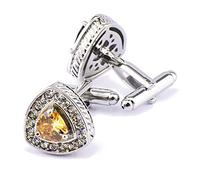 S&W SHLAX&WING Cufflinks for Men Triangle Yellow Crystal Men's Cuff Links Gift