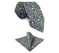 S&W SHLAX&WING Floral Neckties for Men Multicolored Seaweed Green Wedding Set with Matching Pocket Square 57.5"