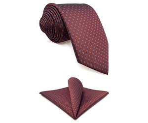 S&W SHLAX&WING Maroon Brick Red Necktie Pocket Square Set for Men Tie Handkerchief Set 63" XL