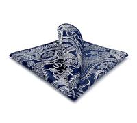 S&W SHLAX&WING Mens Pocket Square Pailsey Dark Blue Navy Silver White Wedding Gift Handkerchiefs