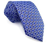 S&W SHLAX&WING Mens Tie Necktie Light Royal Blue Geometric White Checkered Satin for Party Classic Size 57.5"×3.15"