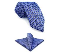 S&W SHLAX&WING Mens Tie Necktie Set Light Royal Blue Geometric White Checkered Satin Classic Size 57.5"×3.15"