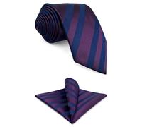 S&W SHLAX&WING Navy Blue Grape Purple Mens Tie and Pocket Square Set Stripes Striped Necktie Set Silky Touch Skinny 2.36"