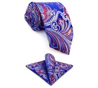 S&W SHLAX&WING Neckties for Men Blue Azure Navy Paisley Jacquard Woven Tie and Pocket Square Set Classic Size 57.5"×3.15"