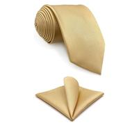 S&W SHLAX&WING Neckties for Men Solid Color Yellow Formal Tie and Pocket Square Satin Slim Skinny 57.5"×2.36"