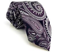 S&W SHLAX&WING Paisley Neckties for Men Dark Purple White Black Tie Classic Size 57.5"×3.15"