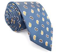 S&W SHLAX&WING Steel Blue Paisley Mens Tie Necktie Yellow Woven Large Formal Extra Long 63"