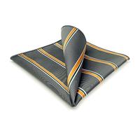 S&W SHLAX&WING Striped Mens Pocket Squares Dark Grey with Orange Stripes for Suits
